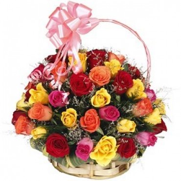 Special Basket Arrangement of 40 Mix Roses Fresh Flowers